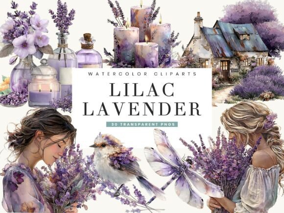 Download Watercolor Lilac Lavender Clipart - Premium Bundle