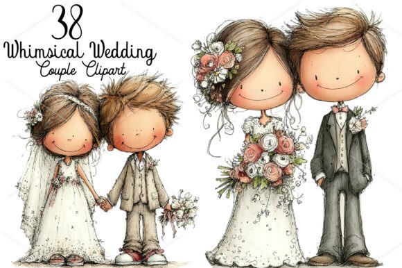 Download Whimsical Wedding Couple Clipart Bundle - Premium Resources
