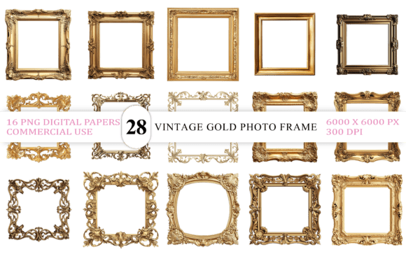Download Vintage Gold Photo Frame PNG - Premium Bundle