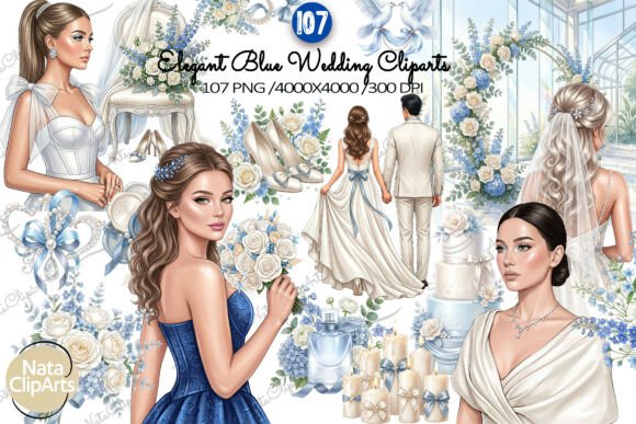 Download Elegant Blue Wedding Cliparts PNG Bundle - Premium Bundle